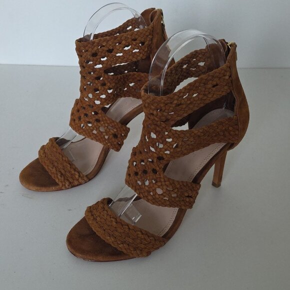 SANDRO | Agate brique suede braided stiletto sandals Heels Brown Sz 37 - Picture 2 of 7